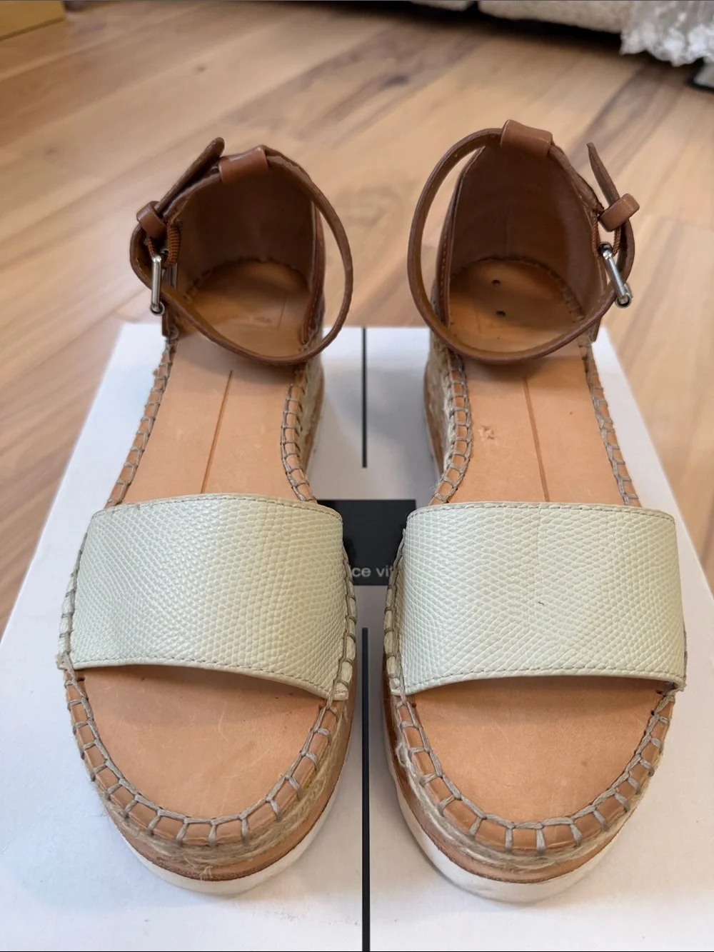 Dolce Vita Cream Front Espadrille Wedge Sandals with Brown Ankle Strap